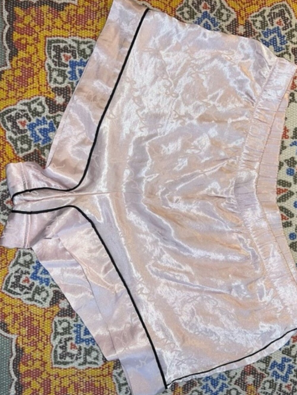 Vs Silky Pink Satin Sleep Shorts with Black Piping